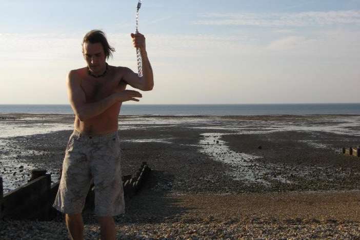 Dave on Whitstable beach practicing nunchucks - a hobby which earnt him the nickname Ninja Dave