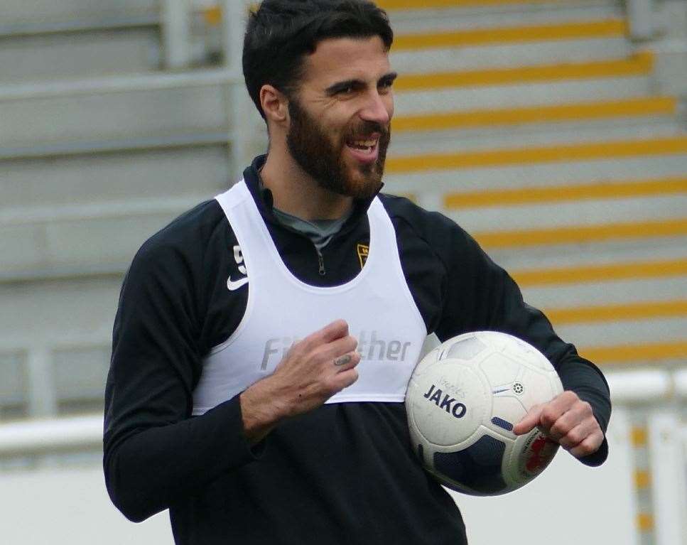 Maidstone winger Joan Luque sports his GPS vest in training Picture: MUFC (43424226)