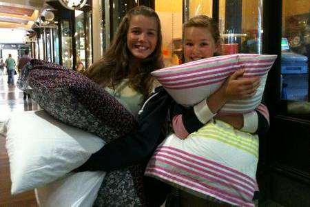 Emily Tregear and Holly Mortimer, both 12, camped overnight at Bluewater