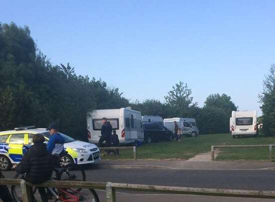 Travellers parked up on land near Sonora Fields