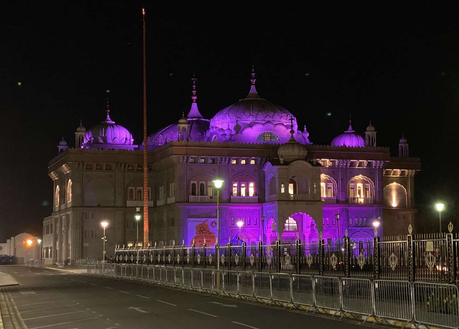The Gravesend Gurdwara lit up purple for the census