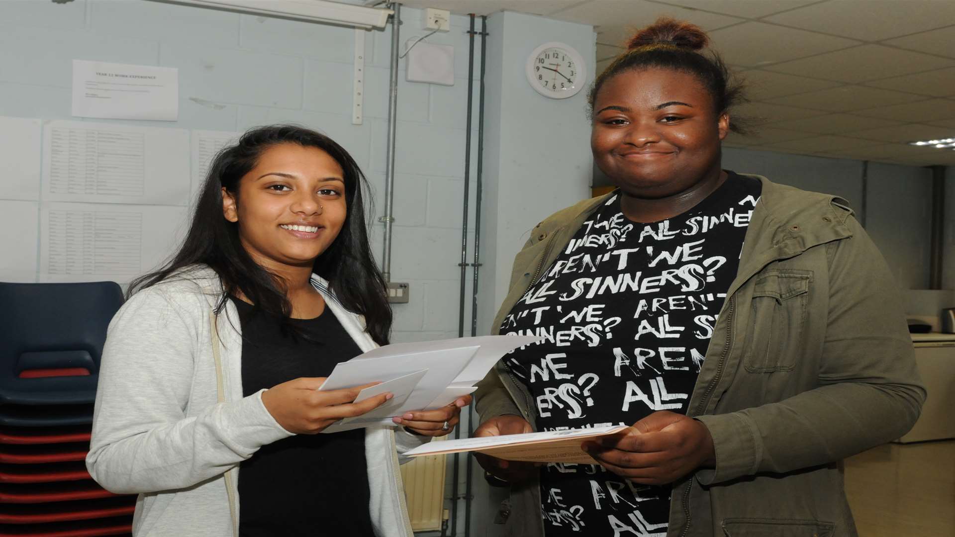 Rohima Begum and Eniola Ogundeyin picking up their A-level results at Chatham Grammar School for Girls, last year