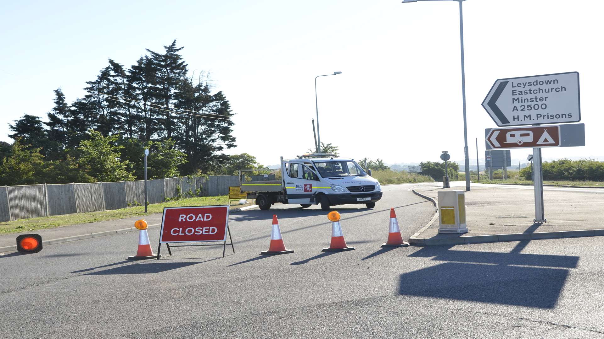 Lower Road closed this morning Leysdown-bound from the Cowstead roundabout. Picture: Barry Hollis