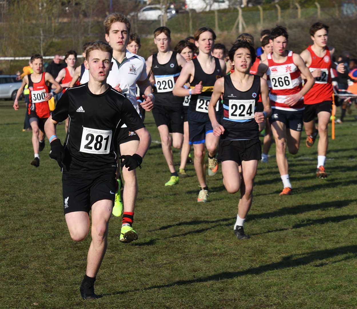 South East Kent's Oliver Regan takes an early lead in the junior boys' race. Picture: Simon Hildrew (62006458)