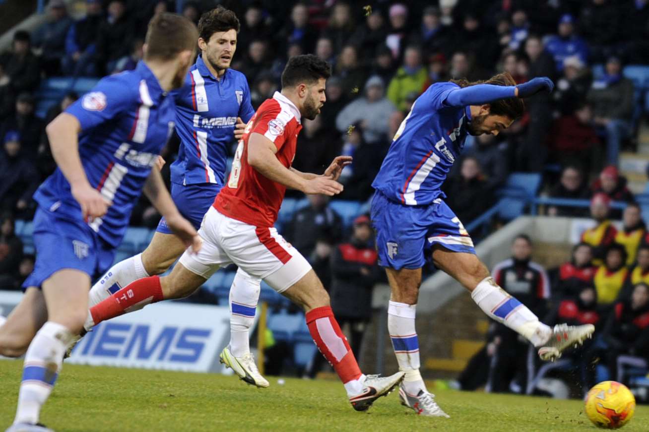 Bradley Dack goes for goal during Saturday's draw with Swindon Picture: Barry Goodwin