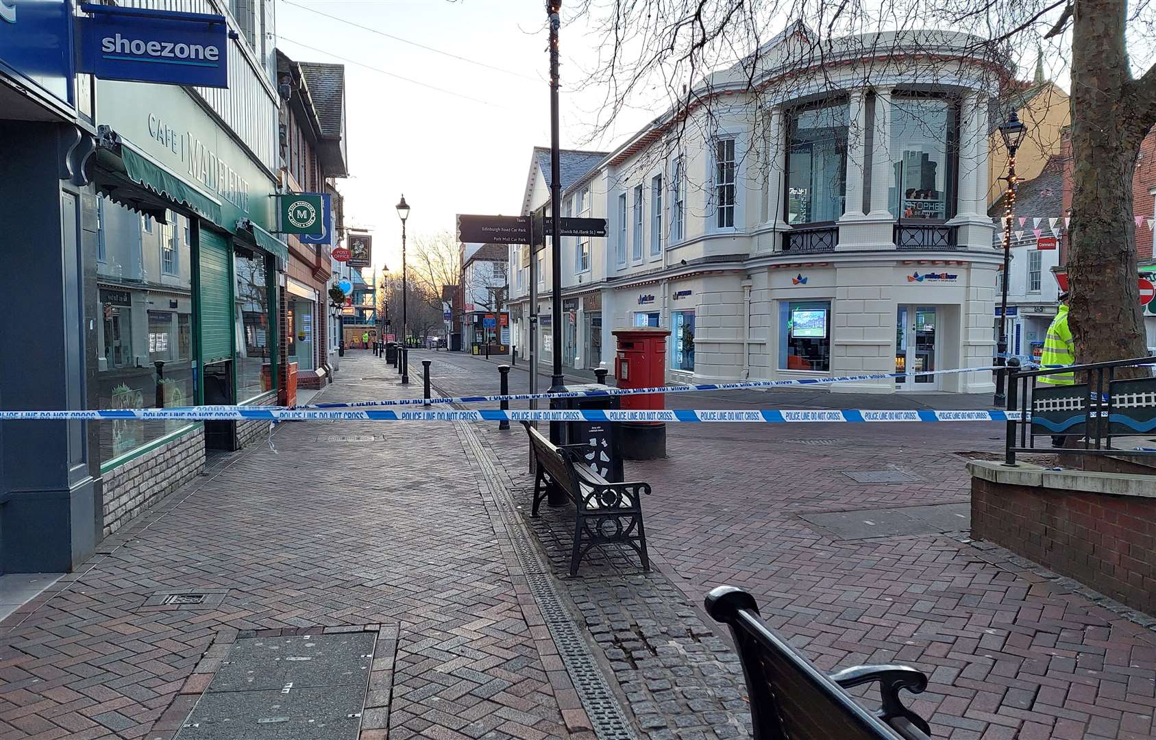 Ashford town centre was taped off all day as police investigated the scene