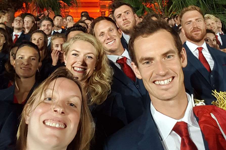 MP and sports minister Tracey Crouch with Andy Murray and other Team GB members