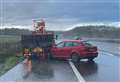Motorway lane closed as car aquaplanes into lorry