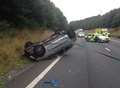 Car overturns in M20 crash
