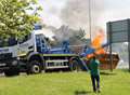 Skip lorry catches fire