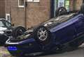Car overturns in town centre