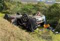 Driver’s lucky escape after car flips into ditch