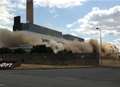 Controlled explosion brings down turbine hall 
