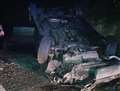Car overturns in late-night crash