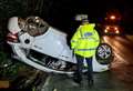 Drink-driving arrests after car flips and BMW badly damaged