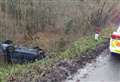 Car overturns and ends up in ditch