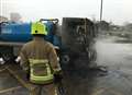 Tanker lorry cab destroyed by fire