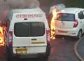 School-run taxi engulfed in flames