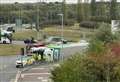 Overturned lorry blocks part of roundabout