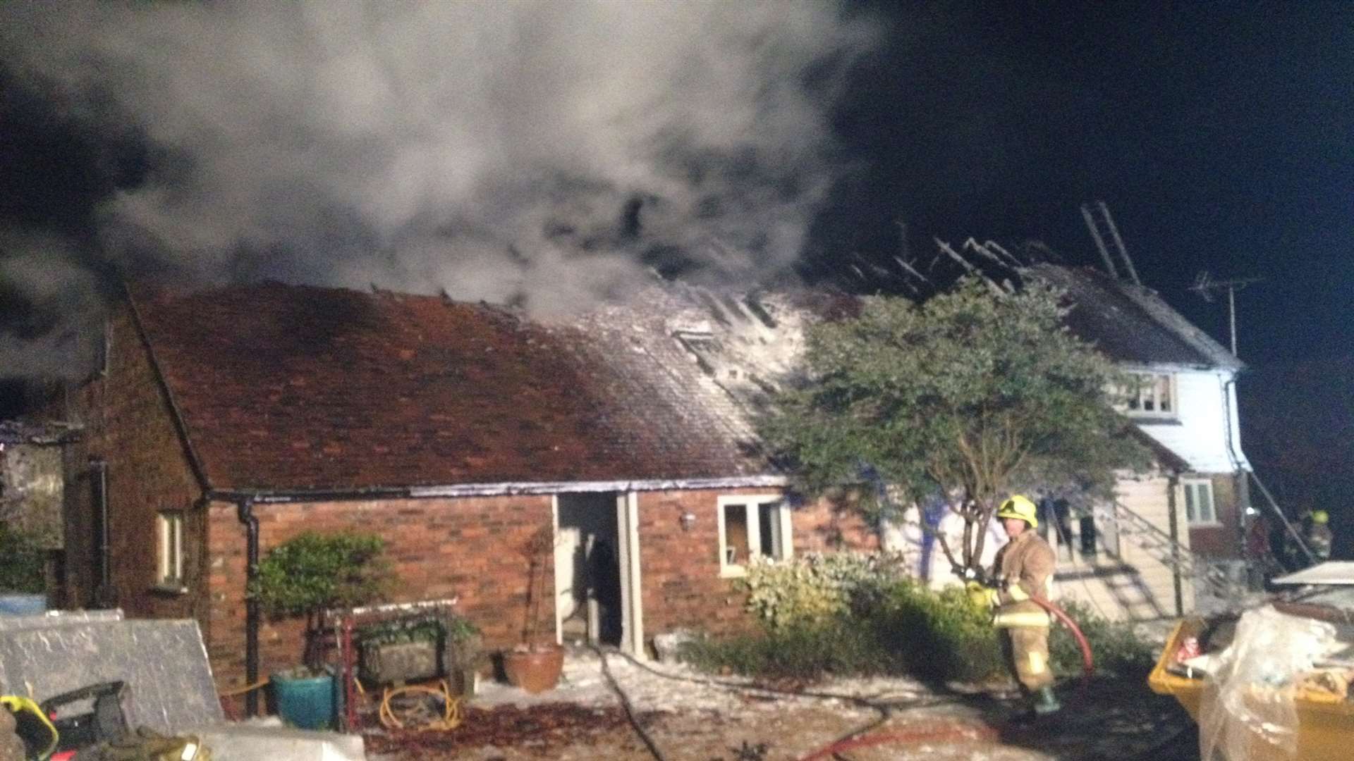 The oast house badly damaged in a fire