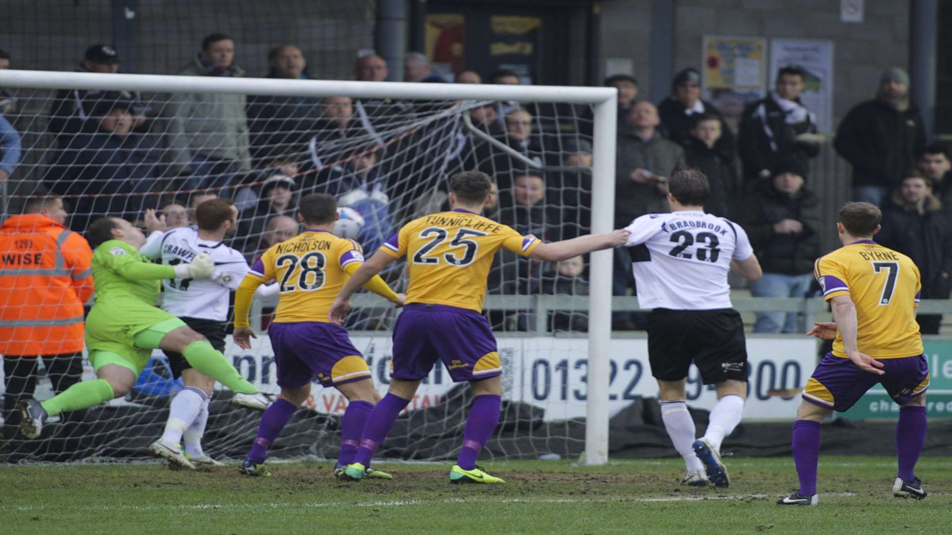 Danny Lewis (left) can't keep out Ryan Hayes' first-minute corner Picture: Andy Payton