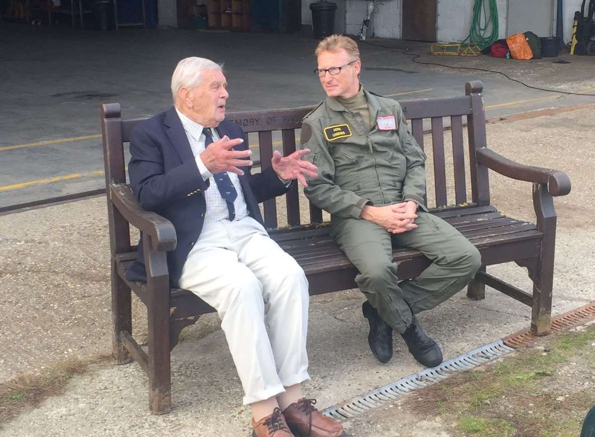 Veteran Flt Lt Rodney Scrase with Flt Lt Antony Parkinson MBE
