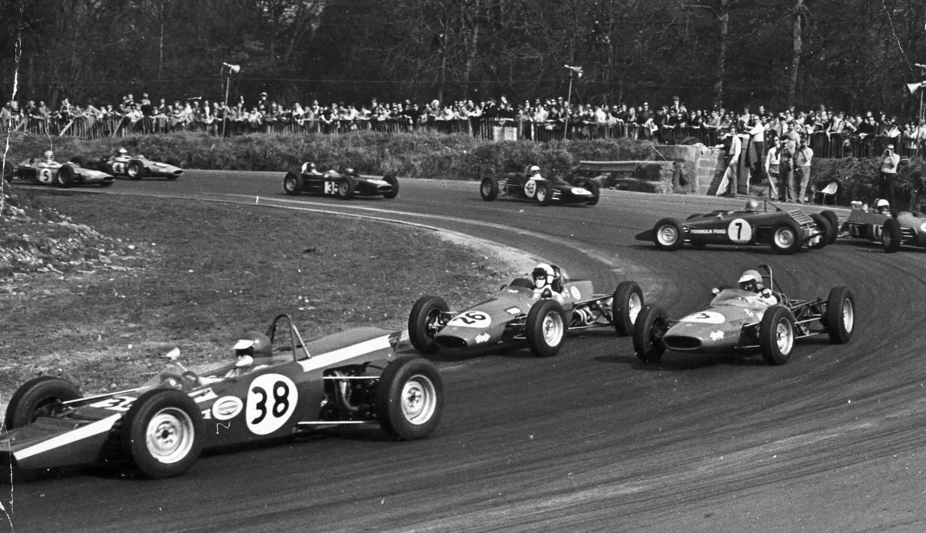 Druids is one of the best spectator spots at Brands - and this shot from 1964 shows one single-seater driver getting it wrong
