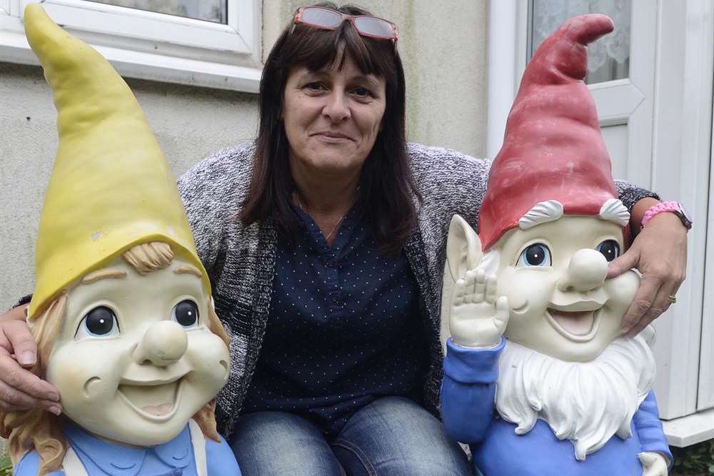 Gnomes Gertie and Gordon have a solid alibi after being returned to owner Adele Ankers after being stolen