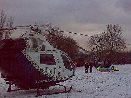 The Kent Air Ambulance at the scene of the sledging accident in Broomhill Park, Strood. Picture courtesy Richard Edwards
