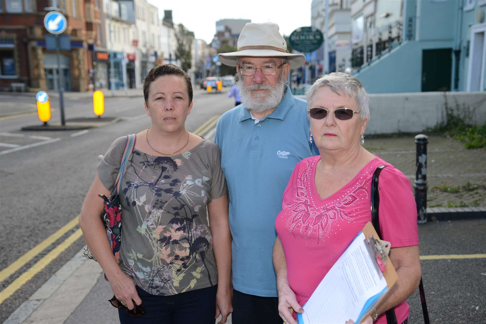 Barbara and John Bradford and daughter Sue are campaigning for a proper crossing at the top end of Sandgate Road in the town centre