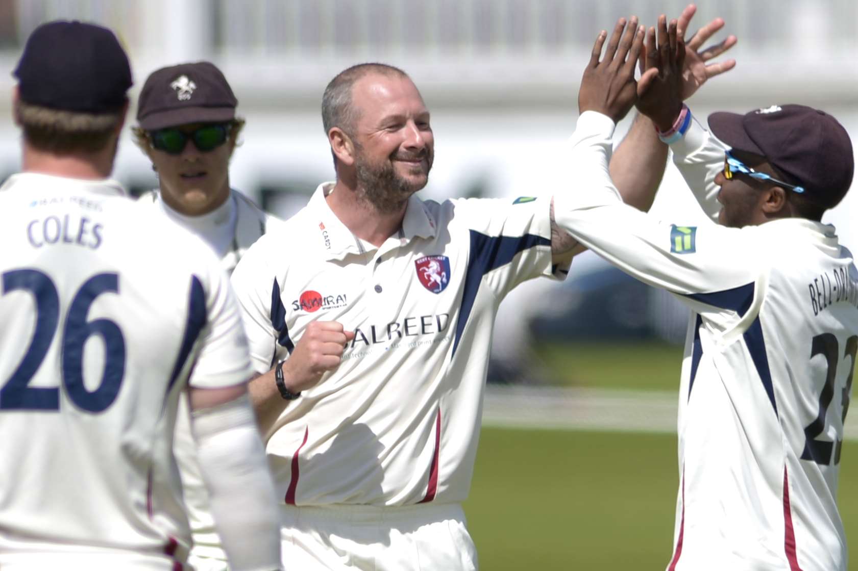 Darren Stevens celebrates a wicket earlier this season Picture: Barry Goodwin