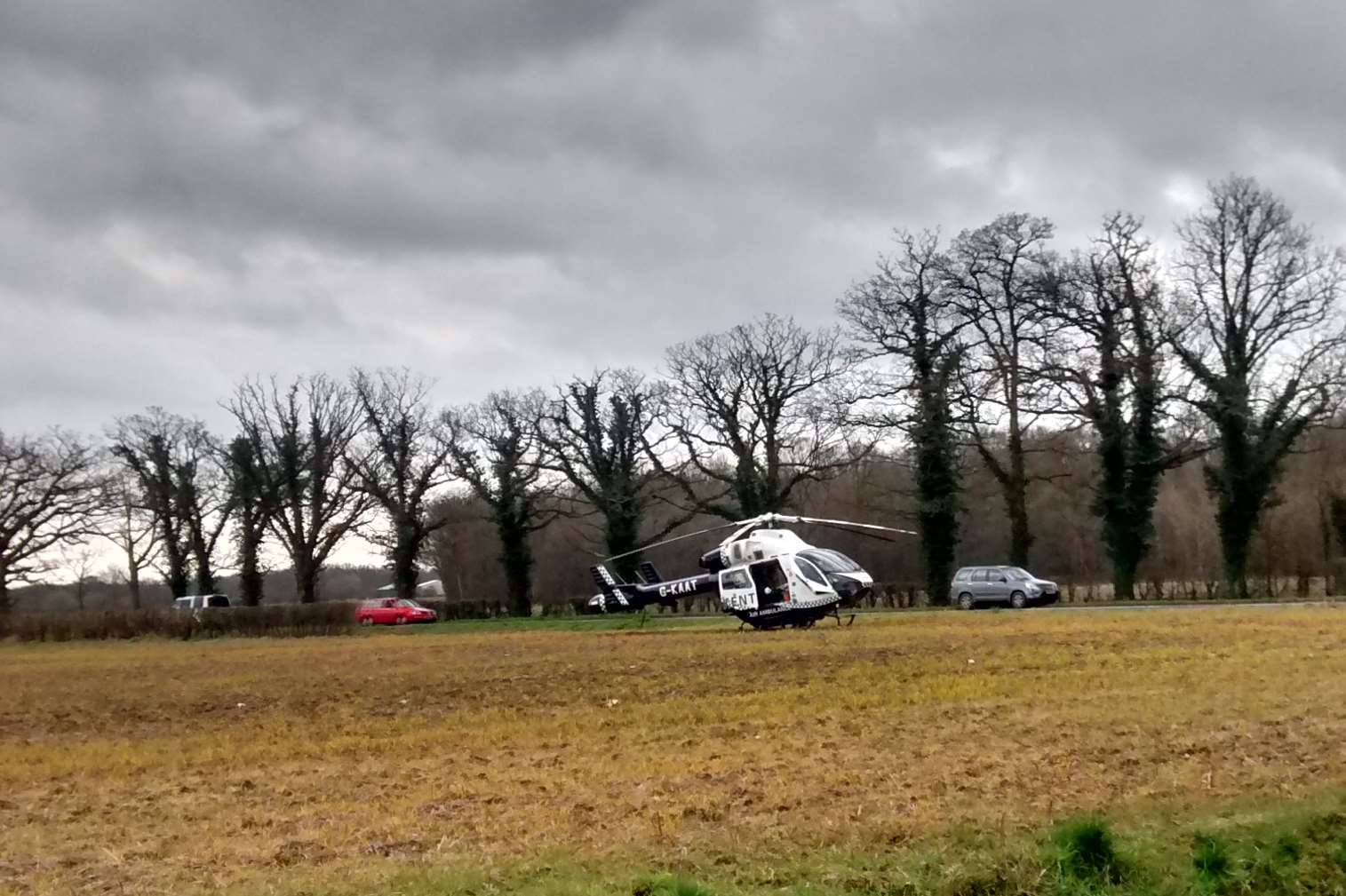 The air ambulance landed near the junction of Smarden Bell Road and Green Hill Lane