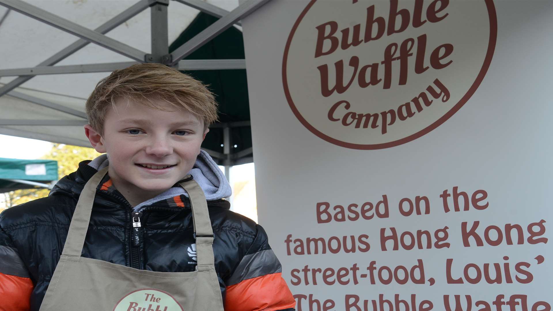 Louis, 13, making bubble wallfles at Wye Farmers Market