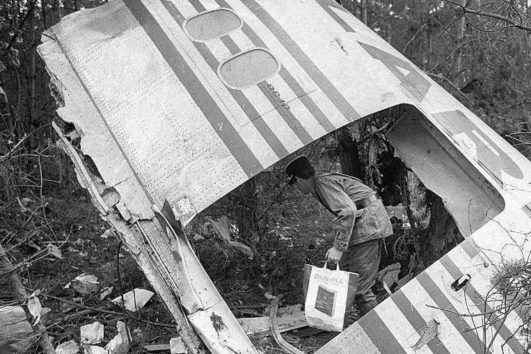 The wreckage of the Turkish Airlines plane that crashed near Paris in 1974