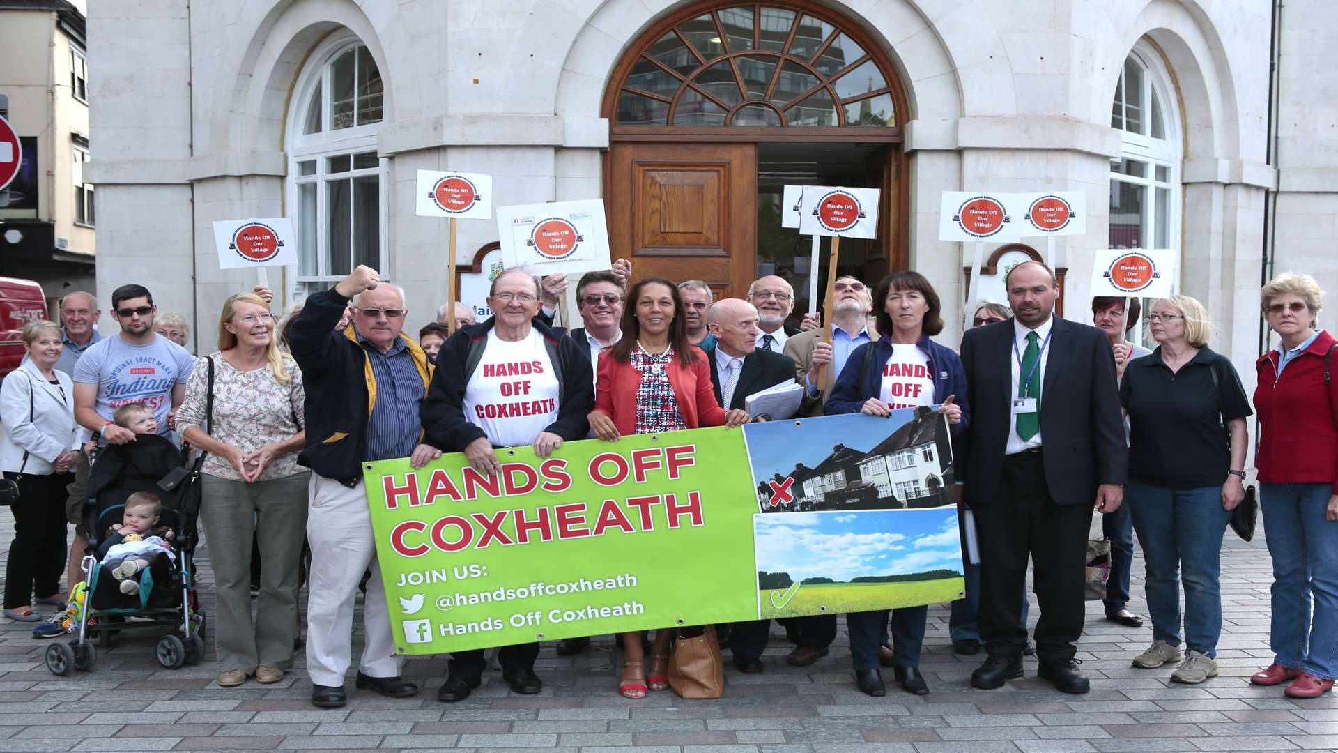 Protesters from Hands Off Coxheath picket the Town Hall ahead of the planning committee meeting