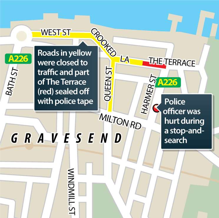 Roads in Gravesend town centre were closed and a section of The Terrace was cordoned off