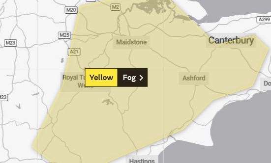 A yellow fog warning has been issued for tonight Picture: Met Office