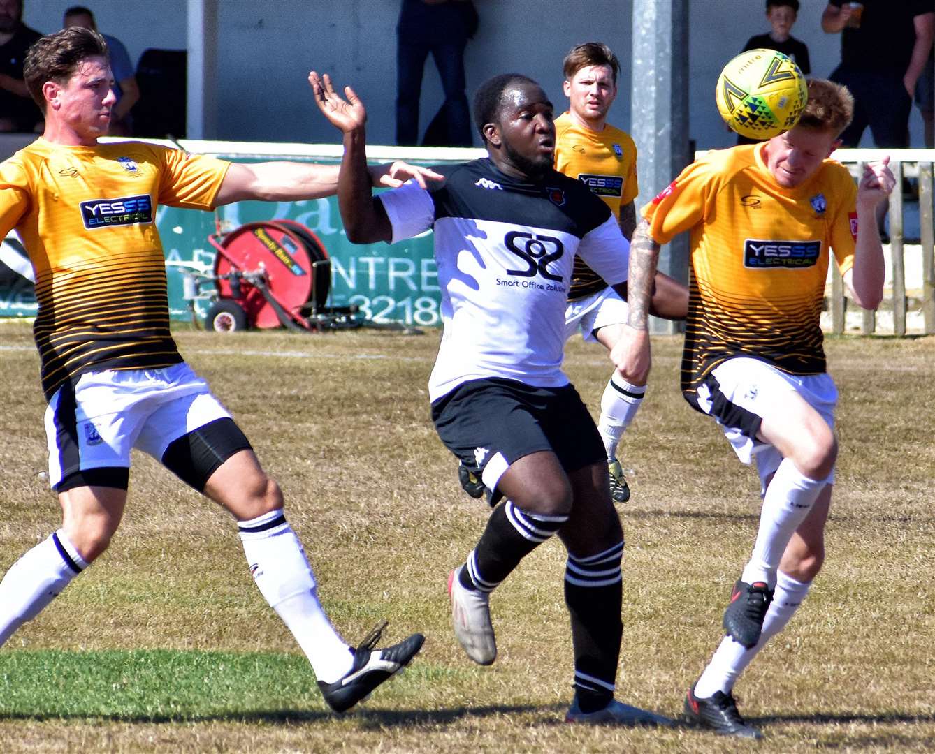 Striker Issa Mpenga in the thick of it for Town. Picture: Randolph File