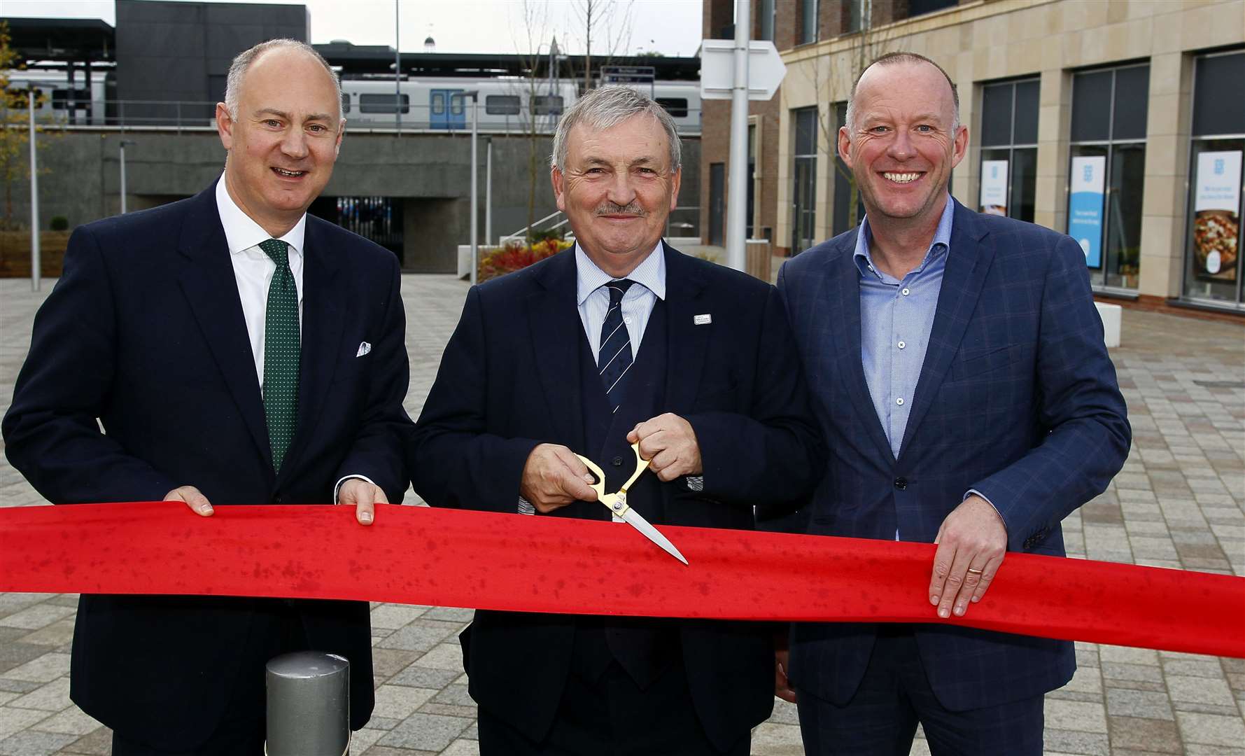 Rochester Riverside Plaza iopened by council leader Alan Jarrett (centre) Andy Fancy (managing director north and south london countryside properties - right) and Guy Slocombe (chief investment officer (left)Picture: Sean Aidan