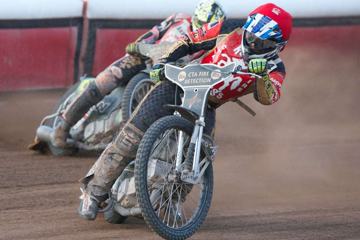 Benji Compton leads the way for Kent Kings against Stoke Potters Picture: Elizabeth Leslie