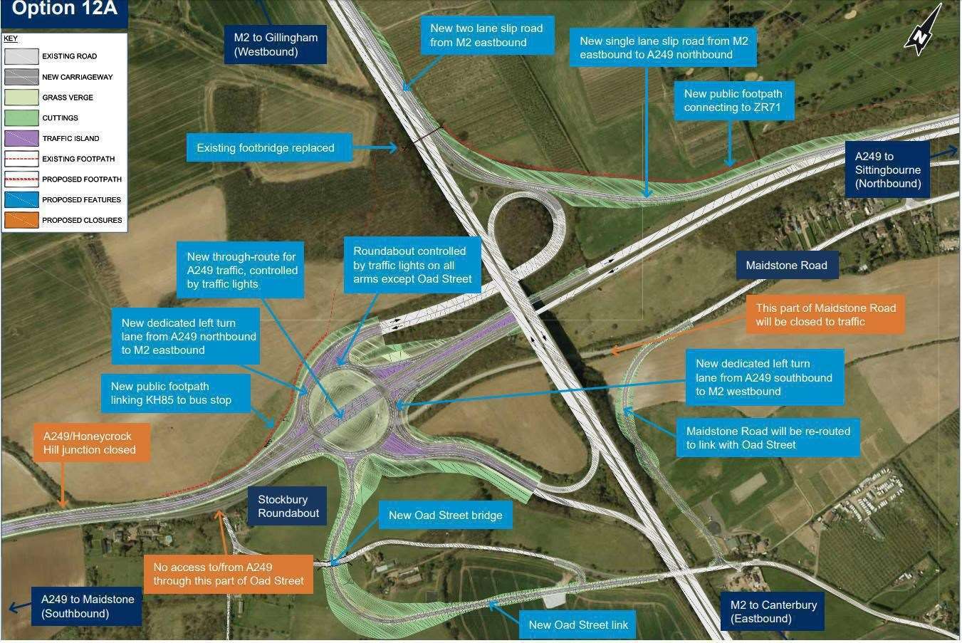 The proposed plans by Highways England to improve M2 Junction 5 for the A249 at Stockbury Roundabout