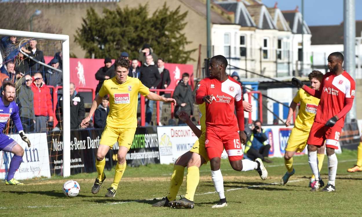 Nortei Nortey scores Welling's second goal against Woking. Picture: Keith Gillard