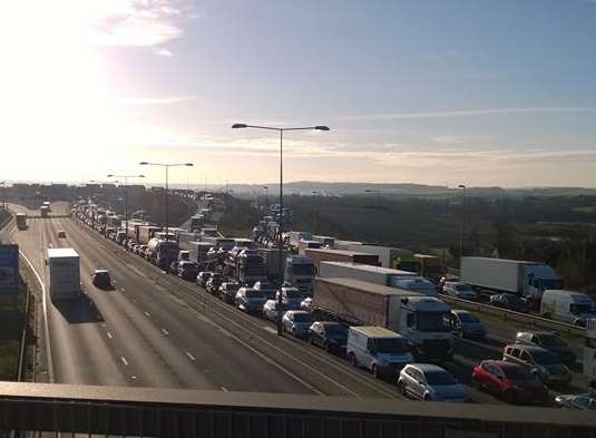 Standstill traffic on the anticlockwise M25. Picture: @Kent_999s