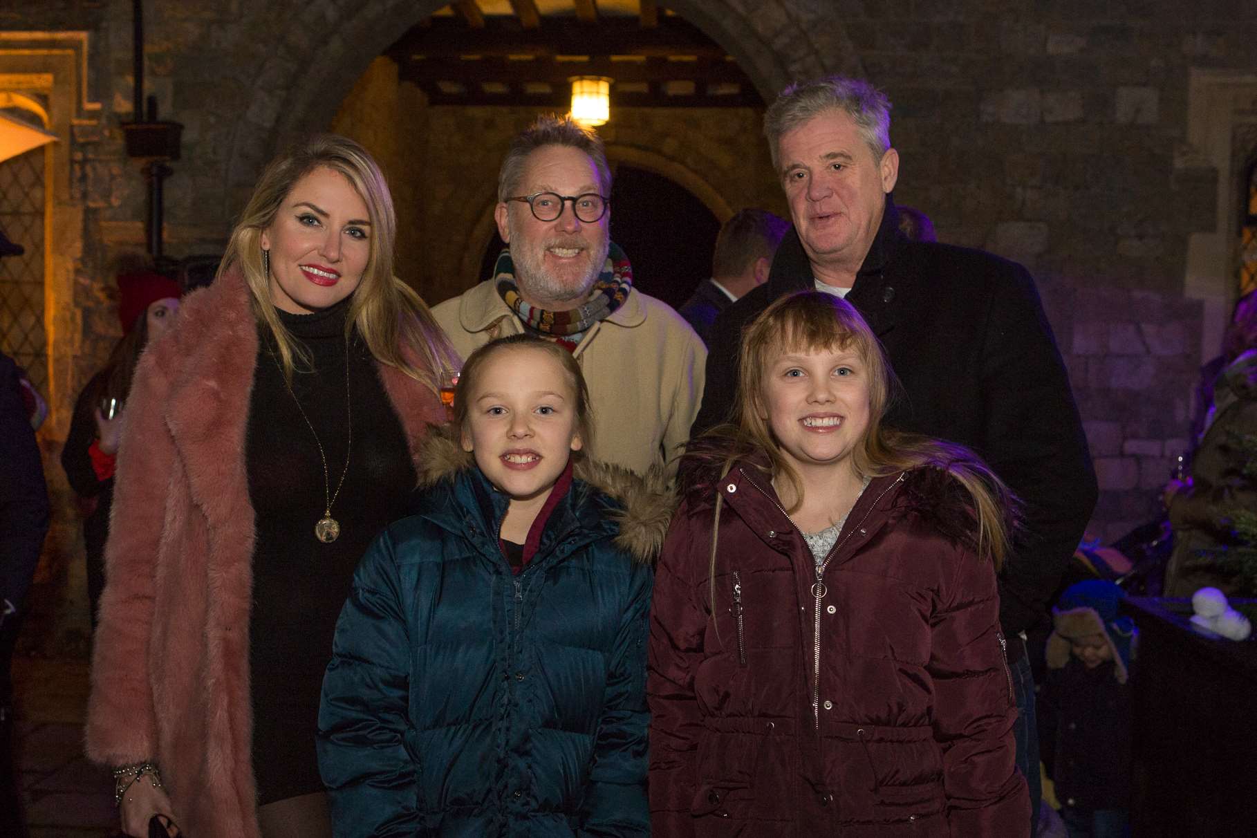 Vic Reeves, wife Nancy Sorrell and family attend the official opening of the new ice rink at Eastwell Manor – A Champneys Spa Hotel.