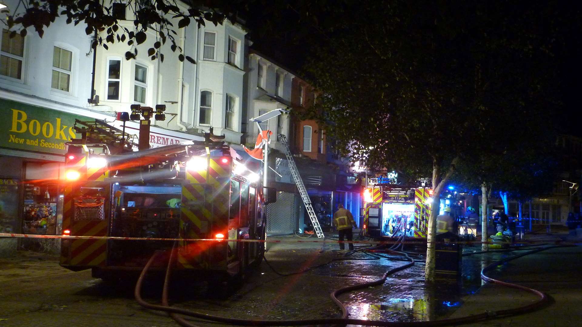 Fire crews at the scene in Guildhall Street last night. Picture: Karol Steele