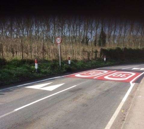 The new road surface roundels and warning arrows