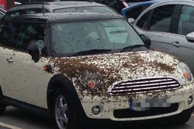 Bees swarmed the car, which was parked in The Mall Chequers. Picture: Spotted in Maidstone