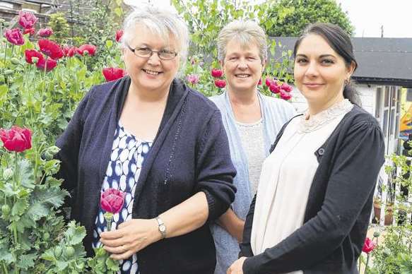 Dawn Cockburn, Denise Dickson and Kate Lilley in the Harmony Therapy Trust garden