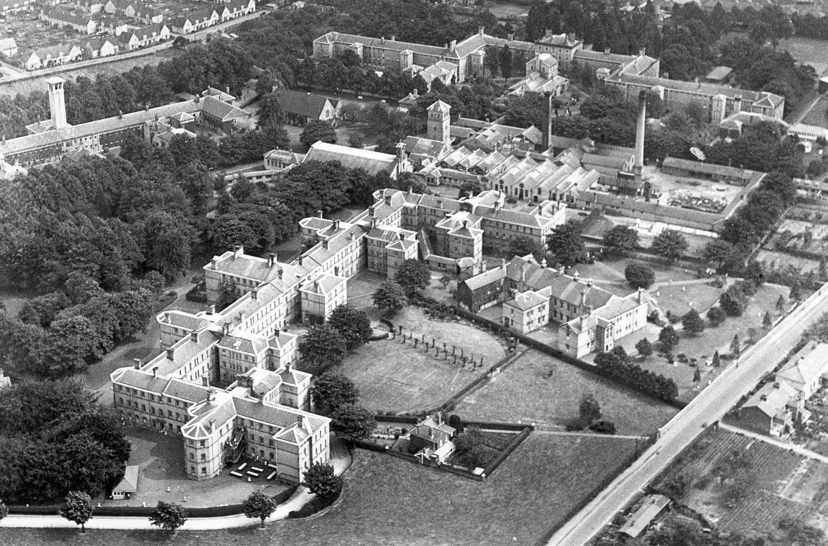 This aerial view of Oakwood Hospital was taken in February, 1934. Picture: Images of Maidstone, ps112-113