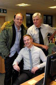 Actor Rory Kinnear with Gazette chief reporter Gerry Warren (top)and news editor Joe Walker.
